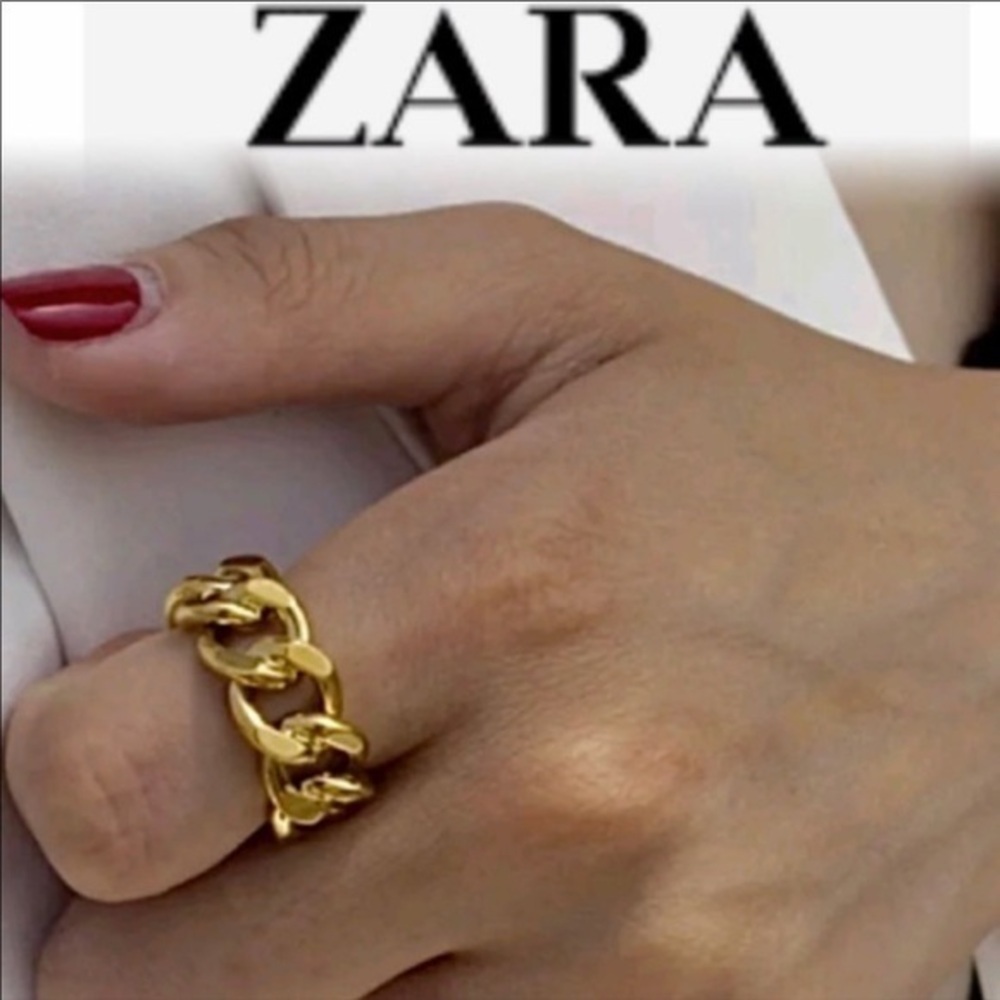 Zara 18KT yellow gold diamond Polish Chain Band Ring platinum adjust chunky